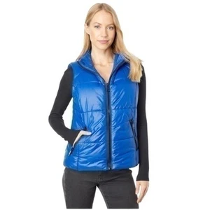 Avec Les Filles Vest Womens Large Navy Metallic Blue Puffer Quilted Ski Snow NWT - Picture 1 of 13