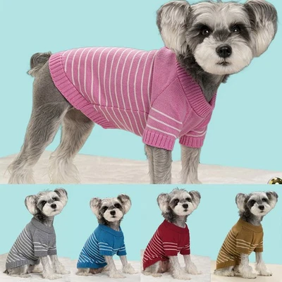 Dog Sweaters Cat Knitted Coat Puppy Pullover Pet Striped Button Sweater Soft а - Image 1 of 4