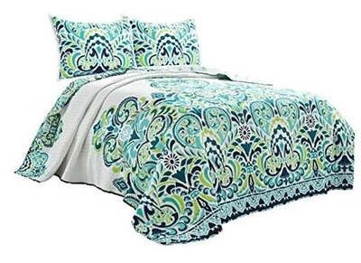  Clara Quilt 3 Piece Reversible Bedding Set King Blue & Green - Image 1 of 4