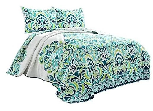  Clara Quilt 3 Piece Reversible Bedding Set King Blue & Green - Image 1 of 4