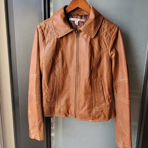 CHELSEA & Violet Echtleder MOTO BIKER/Classic Jacke Camel Medium Zip - Bild 1 von 18