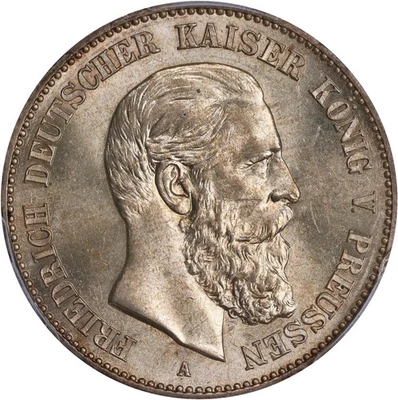 MONEDA DE PLATA DE 2 MARCOS ALEMANIA PRUSIA FREIDRICH III 1888-A, CERTIFICADA PCGS MS63 Foto 1 de 4