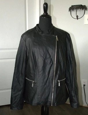 Alfani Women's Black Faux Leather Moto Jacket size Large - Image 1 of 4