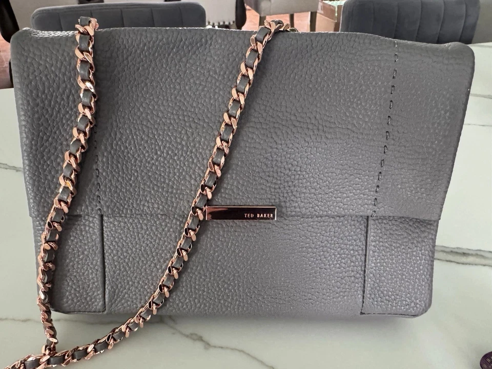 Ted Baker Grey Leather Crossbody with Rose Gold Accents - Image 1 of 1