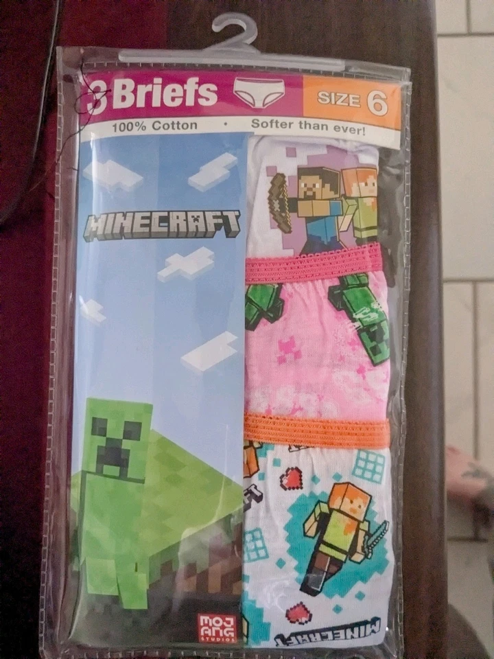 NUEVO en Paquete MINECRAFT Niña Talla 6 Ropa Interior Calzoncillos BRAGAS 7 Pares Algodón Foto 1 de 1