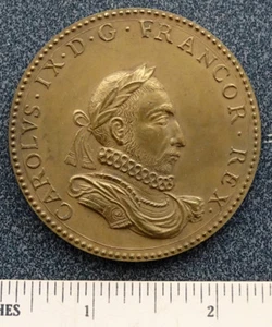 1880's Antique CHARLES IX of France & MINERVA Bronze ART MEDAL Medallion - Picture 1 of 3