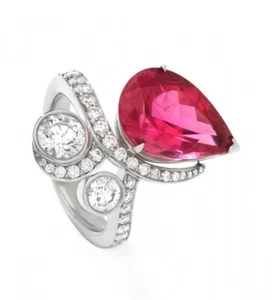 Hot Pink Pear Shape 8.36CT Tourmaline With Shiny White CZ Magnificent Women Ring - Picture 1 of 2