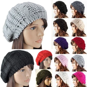 Women Warm Winter Beret Braided Baggy Knit Crochet Beanie Hat Ski Cap - Picture 1 of 14
