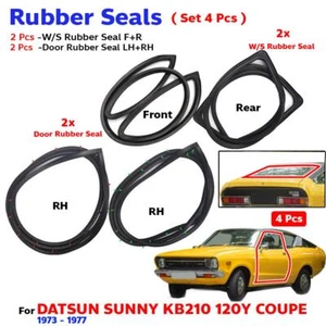 Windshield Front Rear Door Rubber Set 4 Fits Datsun Sunny KB210 2D Coupe 1973-77 - Picture 1 of 7