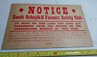 Panneau en carton vintage années 1940 South Schuylkill (PA) club de sécurité des agriculteurs