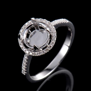 Diamante natural semi montaje Halo Anillo Ajuste Redondo 7.5MM 1.50CT 14K Oro Blanco - Imagen 1 de 7