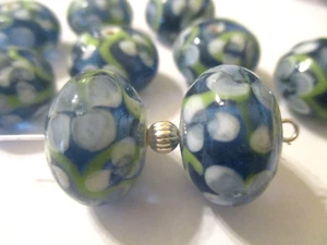 10 Multi Color Lampwork Blue Base 18x14 mm Glass Beads SLW16 - Picture 1 of 5