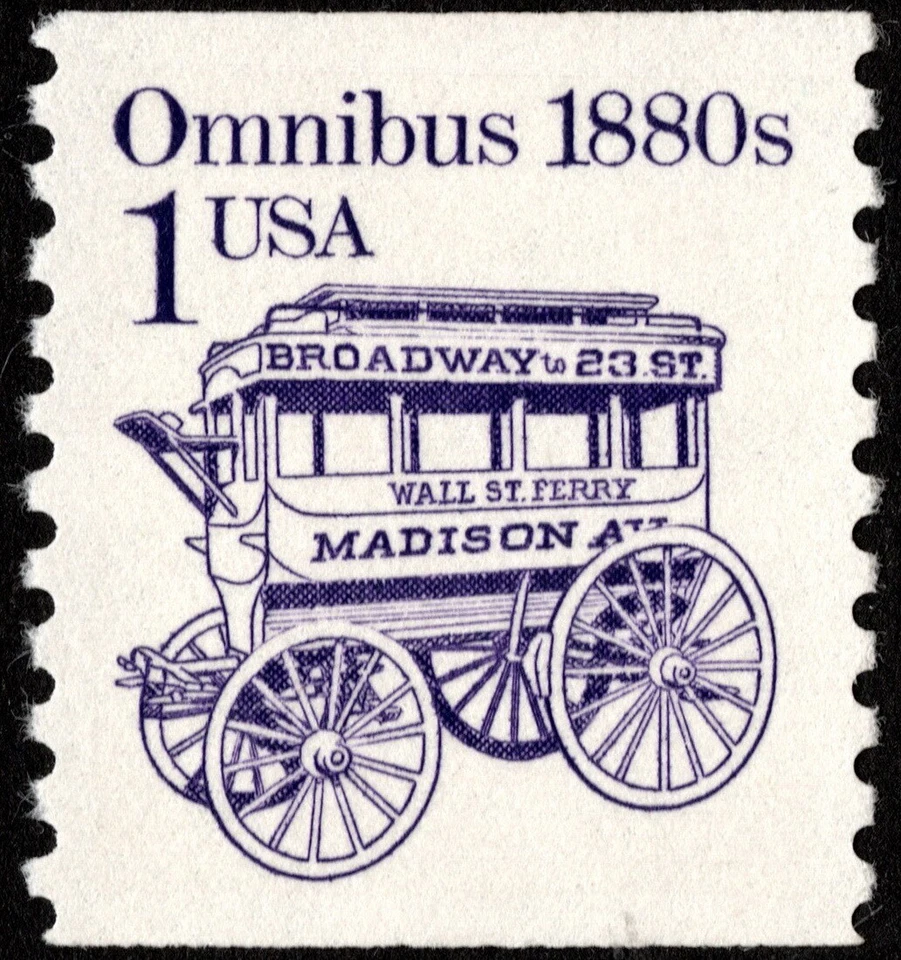 US - 1986 - 1 Cent Violet Re-Drawn 1880's Omnibus Transportation Coil # 2225 NH - Image 1 of 1
