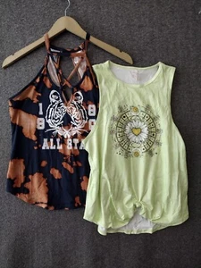 No Boundaries Lattice Tank + Tie Front Mint Green Graphic Tank Girls Size S 3-5 - Picture 1 of 11