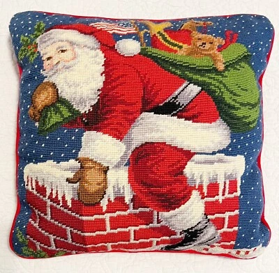 Vintage IMPERIAL ELEGANCE Throw Pillow Christmas Santa Wool Needlepoint 15” - Image 1 of 4