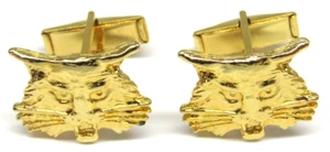 Gold Wildcat Head Cufflinks Vintage Style Lynx Cougar Cat Face Mens Formal Wear - Picture 1 of 4