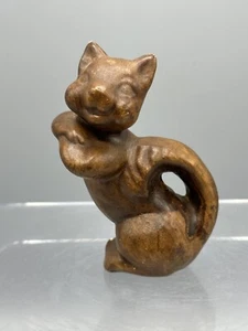 Vtg MCM Ceramic Cat Figurine Brown Sitting On Back Legs W Folded Arms Smiling - Picture 1 of 4