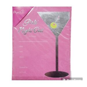 • Girls' night out invitations & envelopes pink & silver martini decor  new