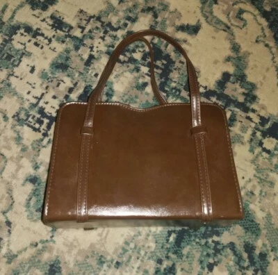 Vintage brown faux leather double handle handbag 50s/60s  — 第 1/4 张图片