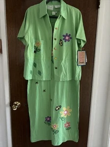 country wear cotton linen two piece maxi dress & jacket set green size ps NWT - Picture 1 of 13