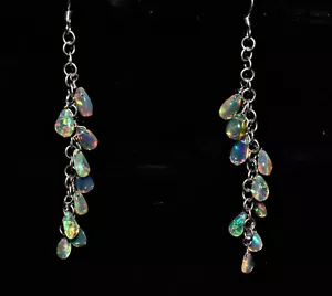 Opal Teardrop Earring Natural Ethiopian Opal Earring 925Sterling Silver Earring - Picture 1 of 2