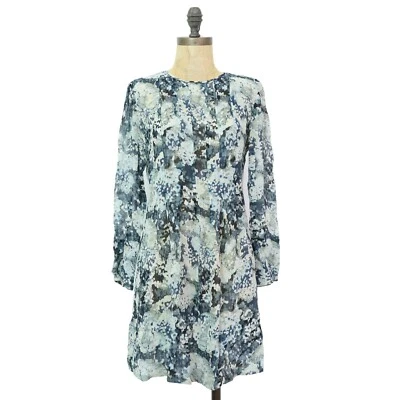 CLUB MONACO Delaynee Silk Mini Dress 2 Sheer Chiffon Floral Navy Office EUC B13 - Image 1 of 4