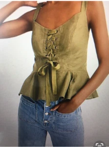 NUEVO SIN ETIQUETAS J Crew Point Sur Ejército Verde Oliva Corsé Top Tank S - Imagen 1 de 6