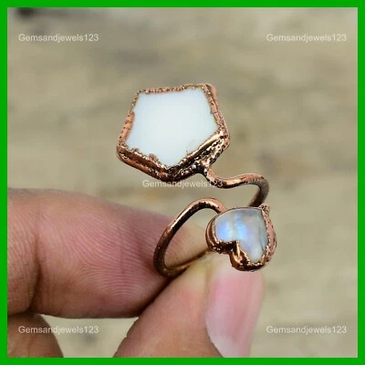 铜珍珠母宝石彩虹月光石全新电成型戒指珠宝首饰 — 第 1/4 张图片