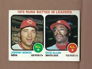 Carta baseball 1973 Topps #63 1972 RBI Ldrs Johnny Bench Reds Dick Allen EX+ - Foto 1 di 2