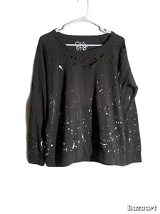 Chaser Women's Crewneck Sweatshirt Size L Holes Paint Splater Y2k Grunge 90s 80s - Picture 1 of 4