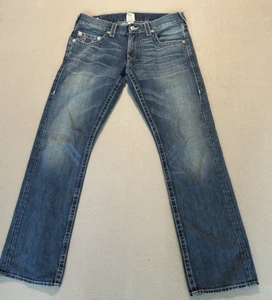 True Religion Men's Bobby Jeans Blue with White trim Size 33x32 Made in U.S. - Picture 1 of 12