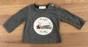 Zara Mini Long Sleeve T-Shirt Girls 0-3 Months Grey Start Front Crew Button Neck - Picture 1 of 11