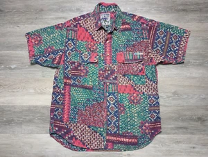 90s ExOfficio Camp Shirt vtg Button Up Colorful Abstract 1990s Outdoor Sport S/M - Picture 1 of 8