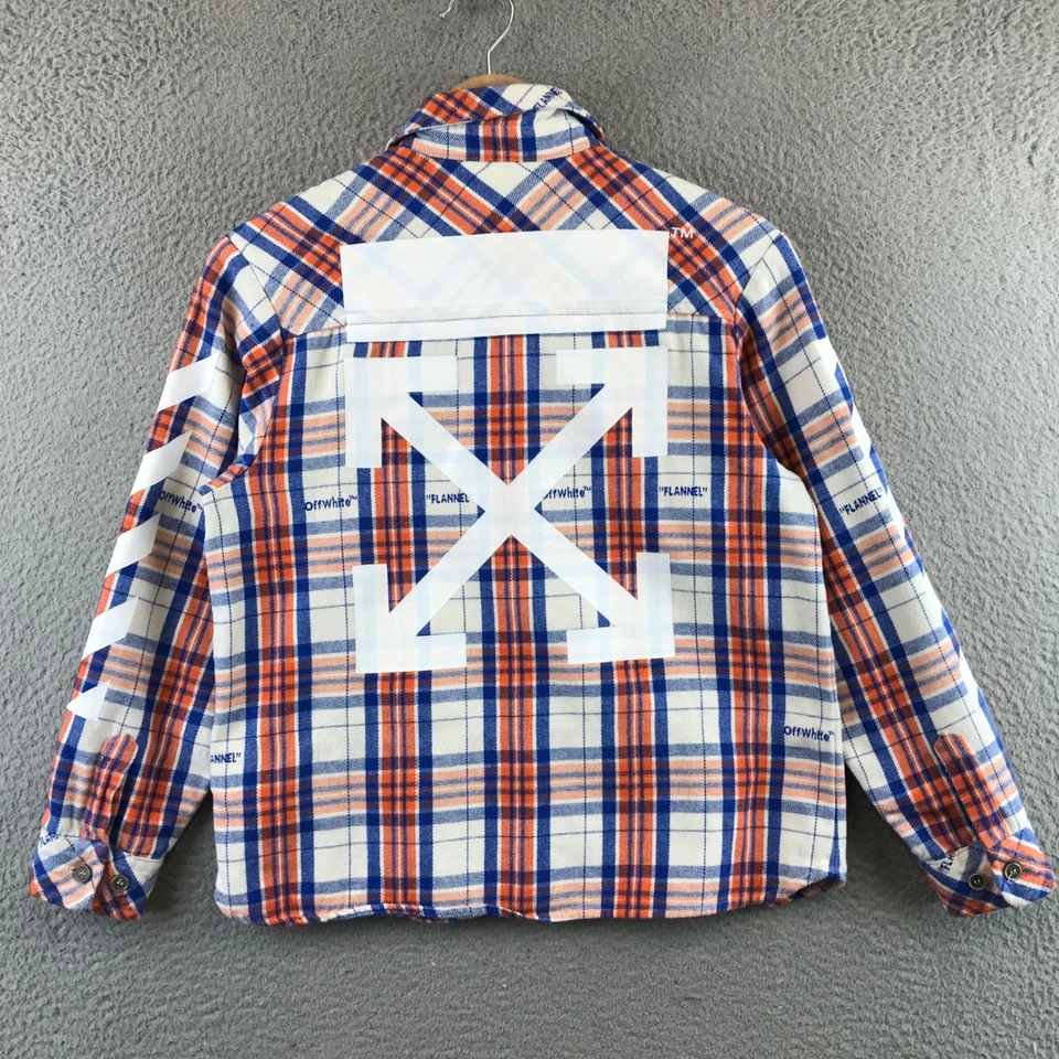 Off White 儿童法兰绒衬衫格子橙色蓝色白色标志箭 10 码 — 第 1/4 张图片