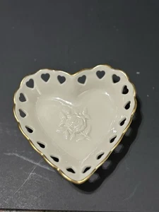 Lenox China Small Heart Bowl 24K Gold Trim Embossed Rose - Picture 1 of 3