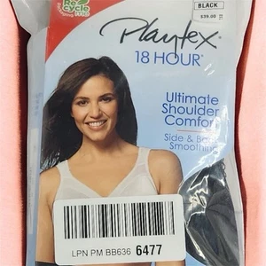Playtex 18 Hour Wirefree Bra Size 46D Black Ultimate Shoulder Comfort 4693 - Picture 1 of 11