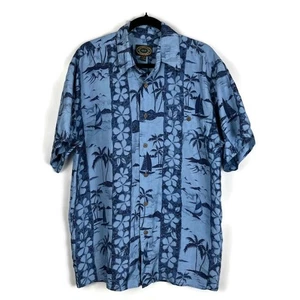 HAWAIIAN SILK CO Men's Blue 100% Silk Tropical Print Aloha Shirt Blue Medium - Picture 1 of 8