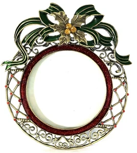 "Marco de fotos de Navidad redondo de 3"" con diseños de girasol arco de acebo esmalte" - Imagen 1 de 5