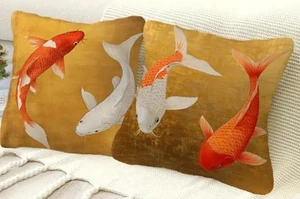 Beautiful Koi Carp Cushion Covers Set of 2 - Japanese Koi 18 x 18 Inches - NEW - Picture 1 of 3