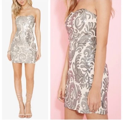 Forever 21 Y2K 10's Blush Pink Silver Sequin Body Con Strapless Mini Dress Sz S - Image 1 of 4