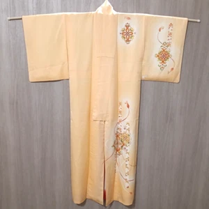 kyoto giapponese bellissimo kimono yukata haori arancione altezza 64,17 pollici seta usato - Foto 1 di 14