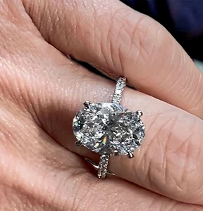 Engagement Womens Ring 2.50CT Oval Cut Lab-Created Diamond 14K White Gold Finish - Picture 1 of 8