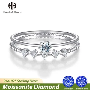 Luxury Moissanite Stones Set Band Rings Women S925 Silver Anniversary Jewelry - Picture 1 of 5