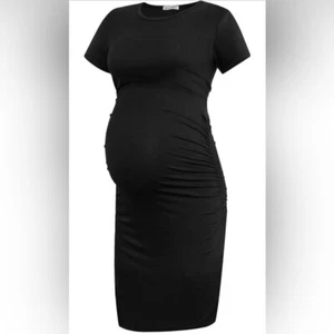 NUEVO Vestido de Maternidad Negro Manga Corta Acanalado Embarazo M - Imagen 1 de 4
