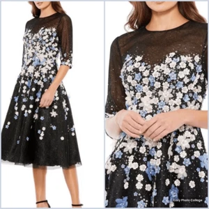 NWOT Mac Duggal  11161  A-LINE  TEA-LENGTH  DRESS Black  Size 6 - Picture 1 of 15