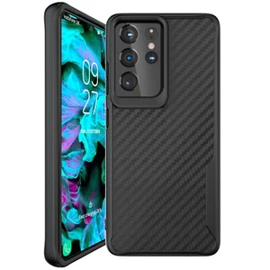 Carbon Fiber Pattern Slim Case for Samsung Galaxy S21 Ultra, Shockproof - Black - Picture 1 of 9