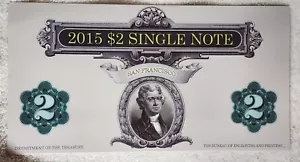 2015 $2 Single Note Federal Reserve of San Francisco Gem/Crisp Unc SC240 - Picture 1 of 10