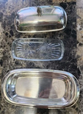 DE COLECCIÓN WM ROGERS #987 REMATE DE PIÑA PLATEADO MANTEQUILLA CUBIERTA🧈 PLATO CON FORRO Foto 1 de 4