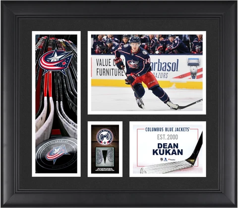 Dean Kukan Columbus Blue Jackets Frmd 15 x 17 Player Collage & Piece of GU Puck Cover
