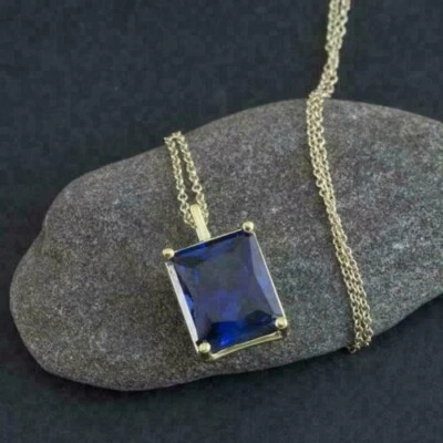 2.50Ct Emerald Blue Sapphire Solitaire Pendant 14K Yellow Gold Plated Gift Chain Foto 1 de 4